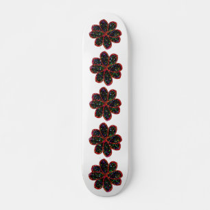 Skateboard Patines de flores de Purpurina negro y rojo