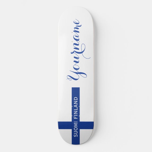 Skateboard Patines de la bandera de Finlandia personalizado (Anverso)