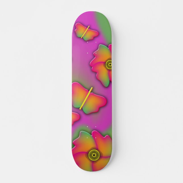 Skateboard Patines de mariposas y flores (Anverso )