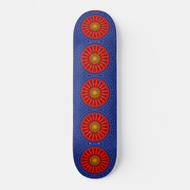 Skateboard Pato en azul con caleidoscopio rojo (Anverso)