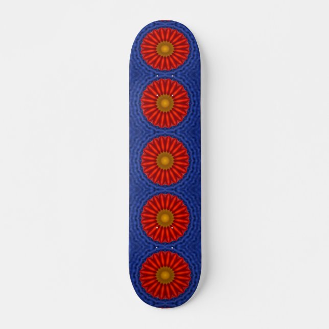 Skateboard Pato sobre azul con caleidoscopio rojo (Anverso )