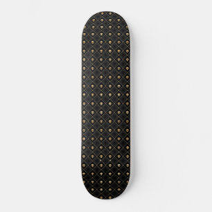 Skateboard Patrón 2 de Diamantes Calavera Negra Dorada