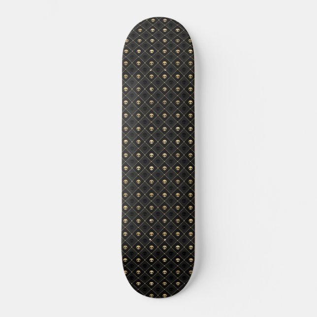 Skateboard Patrón 2 de Diamantes Calavera Negra Dorada (Anverso)