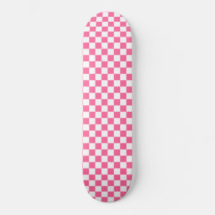 Skateboard Patrón a Cuadros Geométrico Femenino Rosa y Blanco