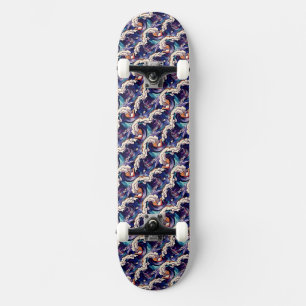 Skateboard Patrón abstracto japonés de olas oceánicas