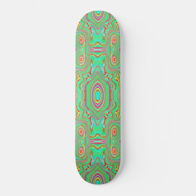 Skateboard Patrón abstracto retro de naranja y verde lima (Anverso)