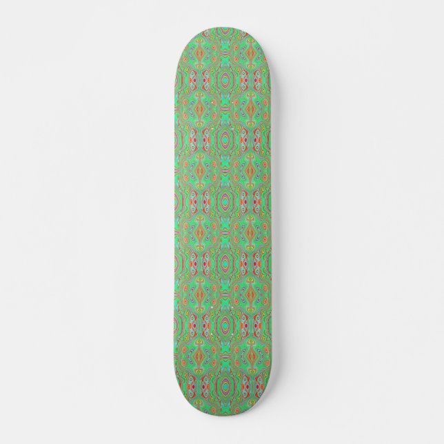 Skateboard Patrón abstracto retro de naranja y verde lima (Anverso )