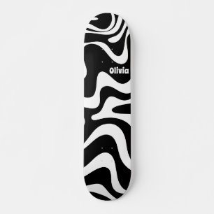 Skateboard Patrón abstracto retro líquido giratorio negro y b