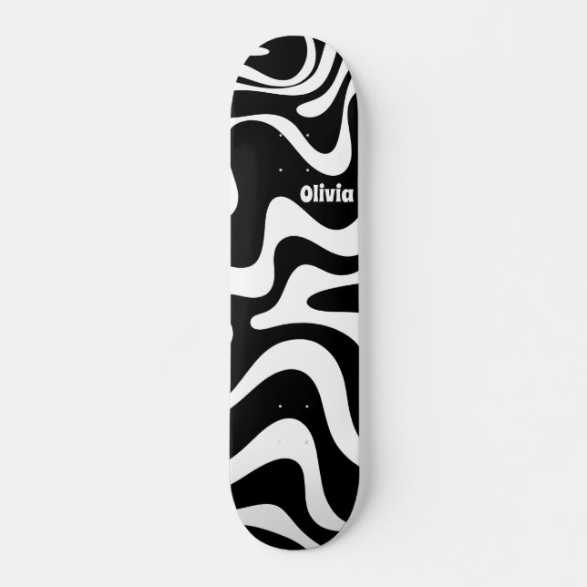 Skateboard Patrón abstracto retro líquido giratorio negro y b (Anverso )