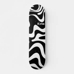 Skateboard Patrón abstracto retro líquido giratorio negro y b