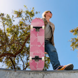 Skateboard Patrón abstracto rosado personalizado con nombre
