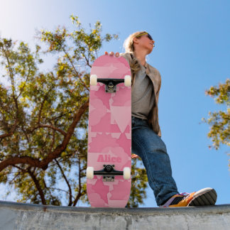Skateboard Patrón abstracto rosado personalizado con nombre