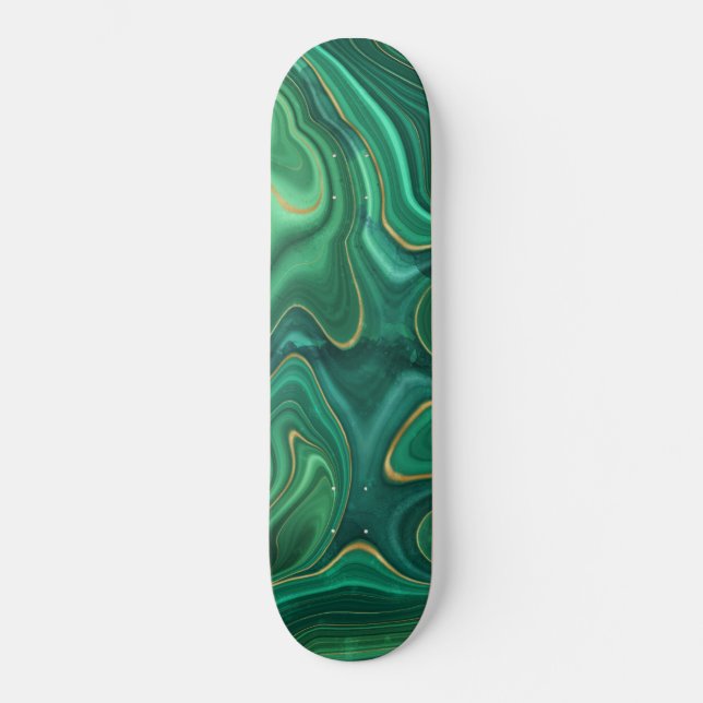 Skateboard Patrón abstracto verde amarillo glamour de lujo (Anverso)