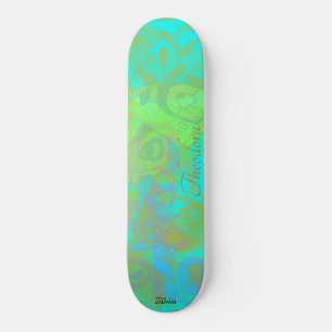 Skateboard Patrón acuamarino de mariposa dorada de moda