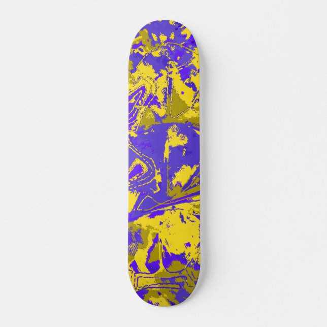 Skateboard Patrón amarillo azul abstracto (Anverso )
