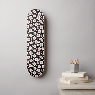 Skateboard Patrón Antiguo Estético Floral Daisy Negra Lindo