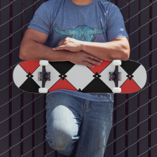Skateboard Patrón Argyle Street Grunge Negro Rojo Grueso