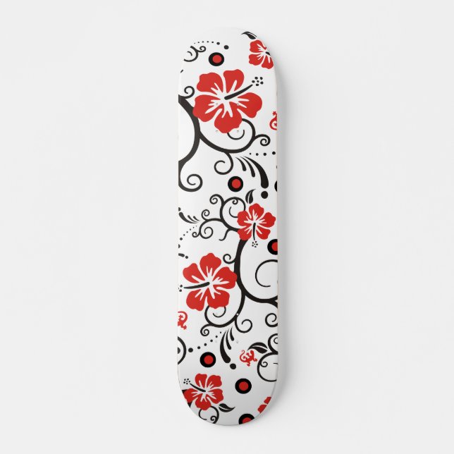 Skateboard Patrón ARTs - decoración de hibiscos (Anverso )