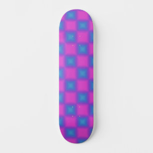 Skateboard Patrón azul neón y rosa de verificación