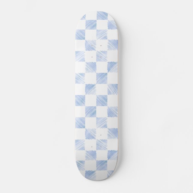 Skateboard Patrón blanco controlado de trazos azules modernos (Anverso)