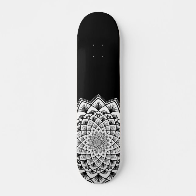 Skateboard Patrón blanco y negro de Mandala (Anverso )