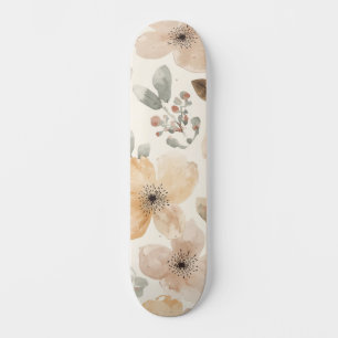Skateboard Patrón Botánico de Acuarela Floral Melocotón Beige