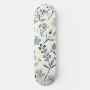 Skateboard Patrón Botánico de Pradera de Flor Silvestre Azul 