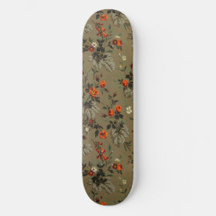 Skateboard Patrón Botánico de Rosa Naranja Floral Oscuro Vint