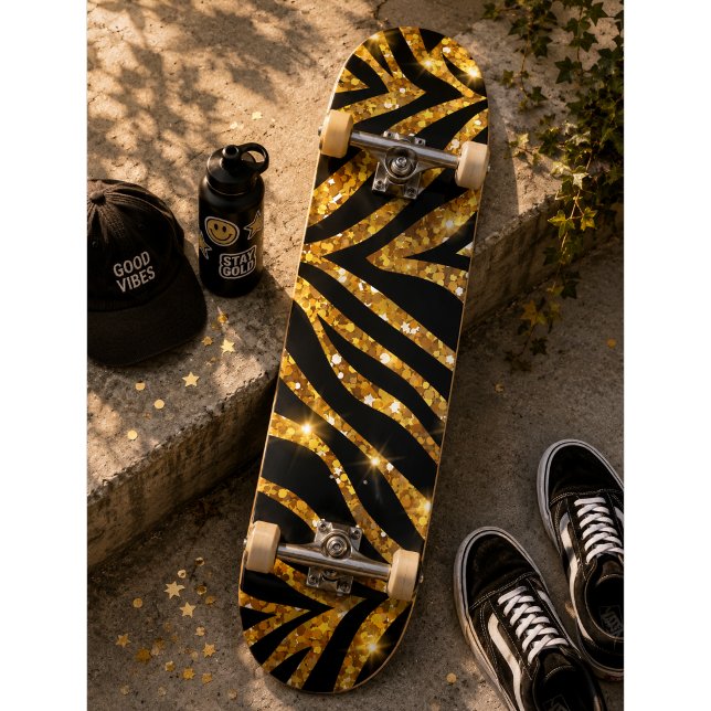 Skateboard Patrón Brillante Cebra Dorada (Subido por el creador)