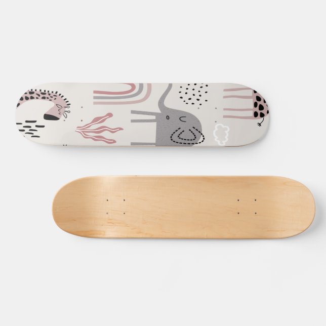 Skateboard patrón con elefantes y jirafas lindos (Horz)