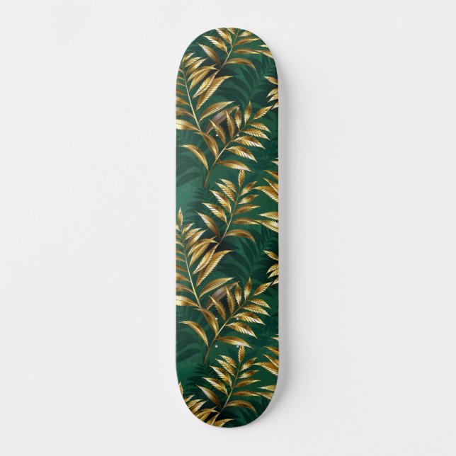 Skateboard Patrón continuo con helechos dorados (Anverso)