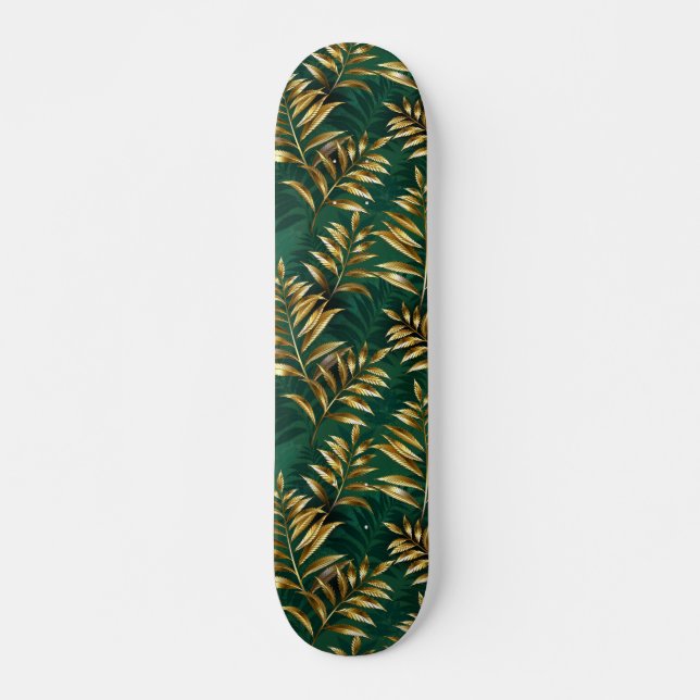 Skateboard Patrón continuo con helechos dorados (Anverso )