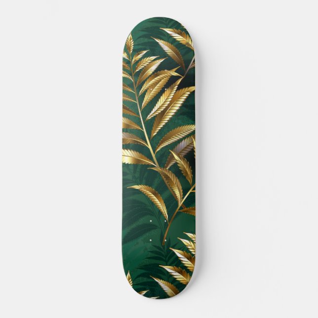 Skateboard Patrón continuo con helechos dorados (Anverso)