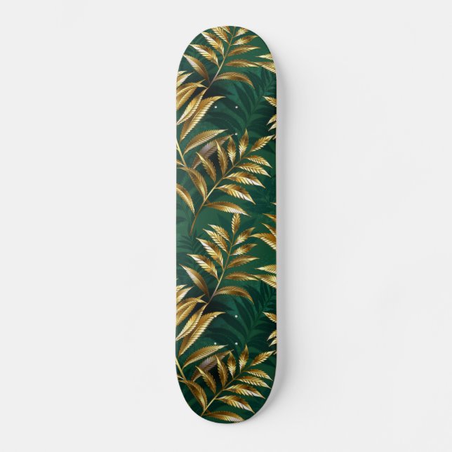 Skateboard Patrón continuo con helechos dorados (Anverso)