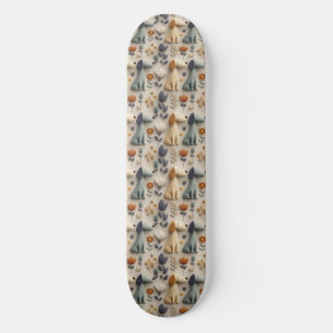 Skateboard patrón continuo con perros lindos en estilo arcill