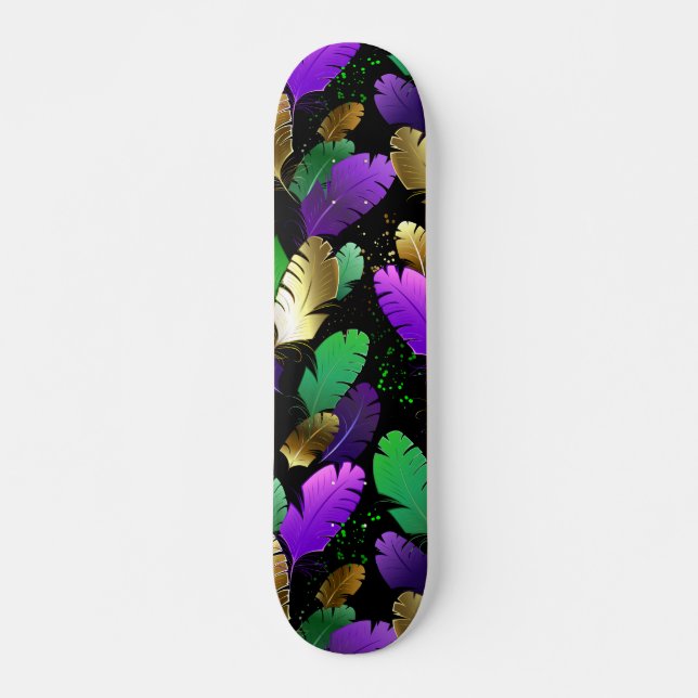Skateboard Patrón continuo con plumas de Mardi Gras (Anverso )