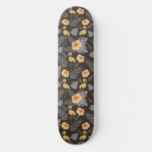 Skateboard Patrón continuo de flamenco con flores y hojas