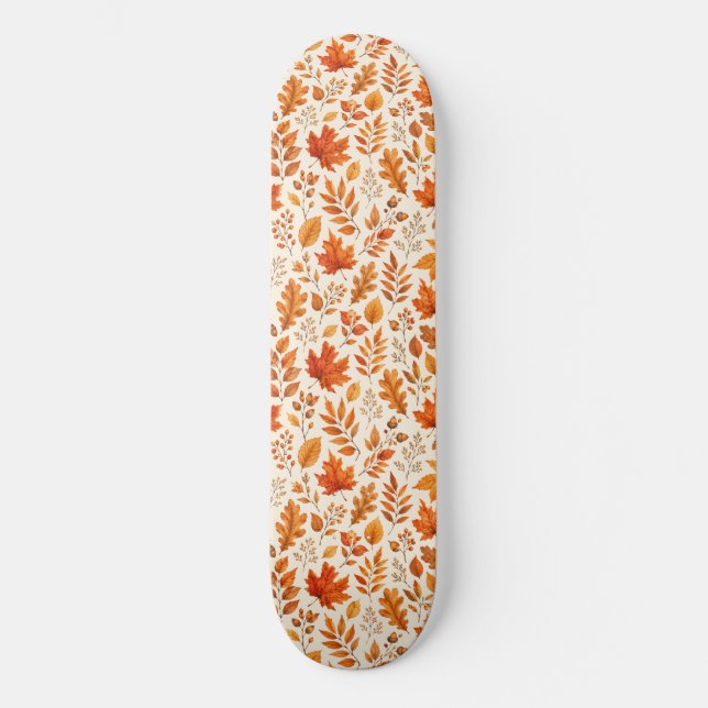Skateboard Patrón continuo de hojas cálidas de otoño (Anverso)