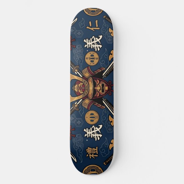 Skateboard Patrón continuo de virtudes del código Bushido de  (Anverso)