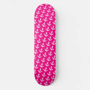 Skateboard Patrón de anclas vintage náuticas en neón rosa