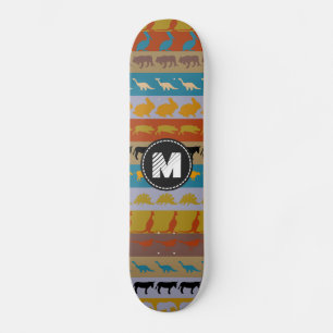 Skateboard Patrón de animales retro-coloridos monograma #8