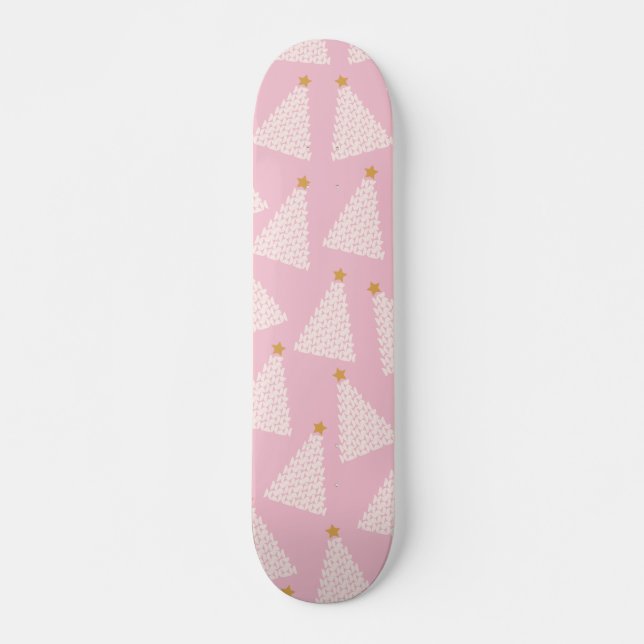 Skateboard Patrón de árbol de Navidad rosa (Anverso )