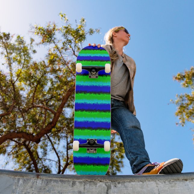 Skateboard Patrón de arco iris 3D abstracto de azul verde (Exterior 1)