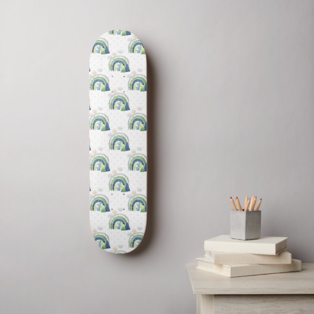 Skateboard Patrón de Arcoíris en Acuarela (Arte de la pared)