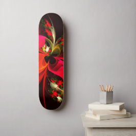 Skateboard Patrón de arte abstracto rojo verde floral moderno
