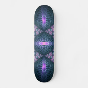 Skateboard Patrón de arte fractal 3D turquesa púrpura rosa