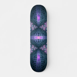 Skateboard Patrón de arte fractal 3D turquesa púrpura rosa