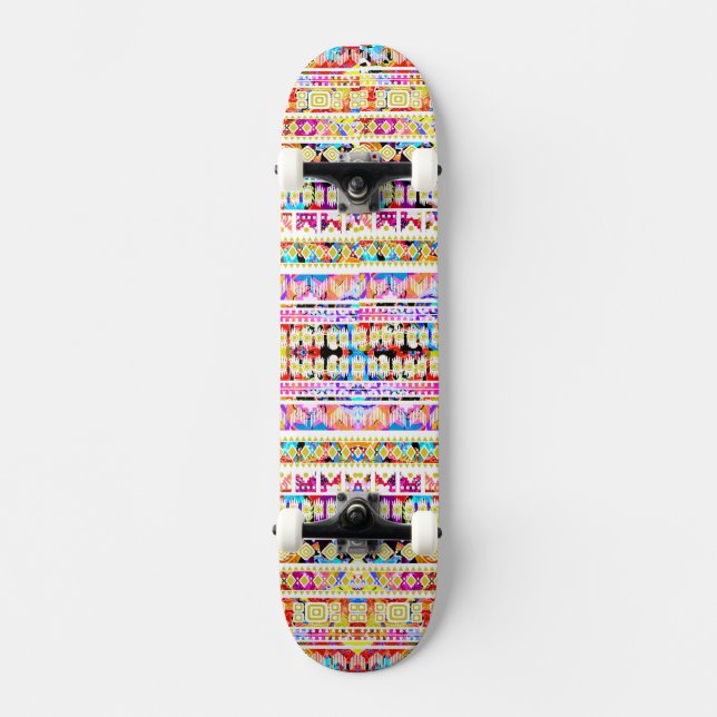 Skateboard Patrón de azteca tribal de color (Anverso)