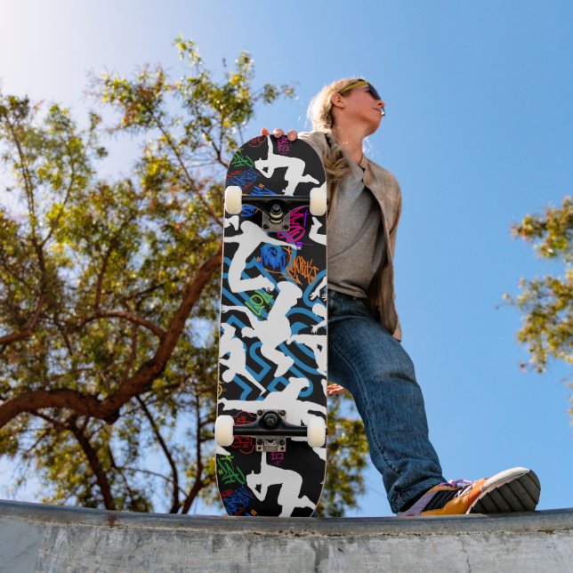 Skateboard Patrón de baile HipHop.w BG negro (Exterior 1)