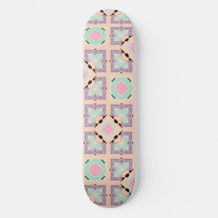 Skateboard Patrón de baldosas geométricas pastel Rosa menta